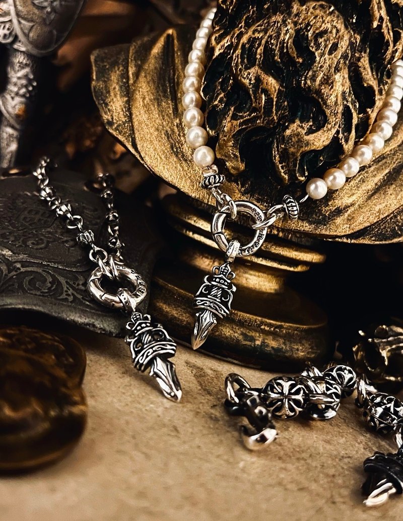 【Baroque Collection】Dagger Pendant (925 Sterling Silver) / Includes Basic Silver Chain - Necklaces - Sterling Silver 