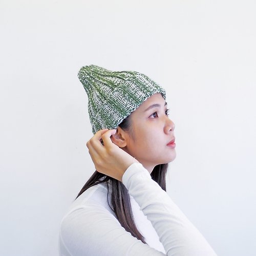 studio chiia 好耘設計 秘魯輕軟保暖羊駝毛-手工針織毛帽-綠花紗-禮盒包裝