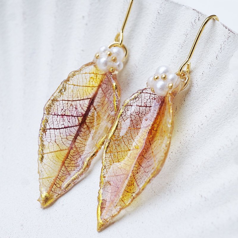 พืช/ดอกไม้ ต่างหู สีม่วง - Real Leaf / Mini Real Leaf jewelry set earrings