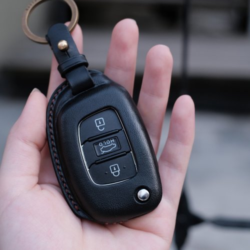 寓吉 Leather Craft 【寓吉】現代 Hyundai IX Tucson 汽車鑰匙皮套 彈式