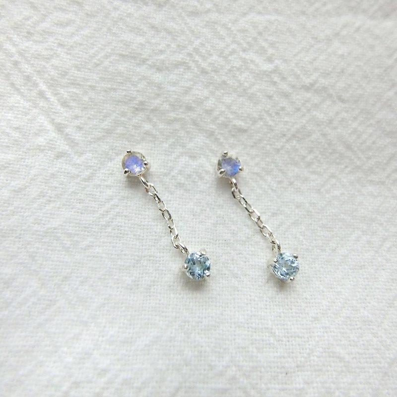 เครื่องเพชรพลอย ต่างหู สีเงิน - Labradorite Blue Stone Sterling Silver Gemstone double chain earrings