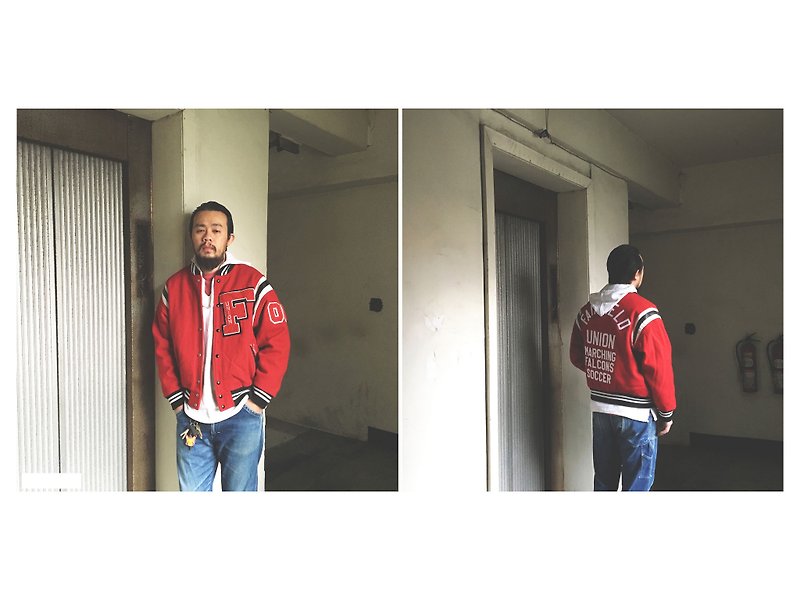 A‧PRANK: DOLLY :: Vintage VINTAGE red black and white leather stitching high school football team jacket / baseball jacket - Men's Coats & Jackets - Cotton & Hemp 