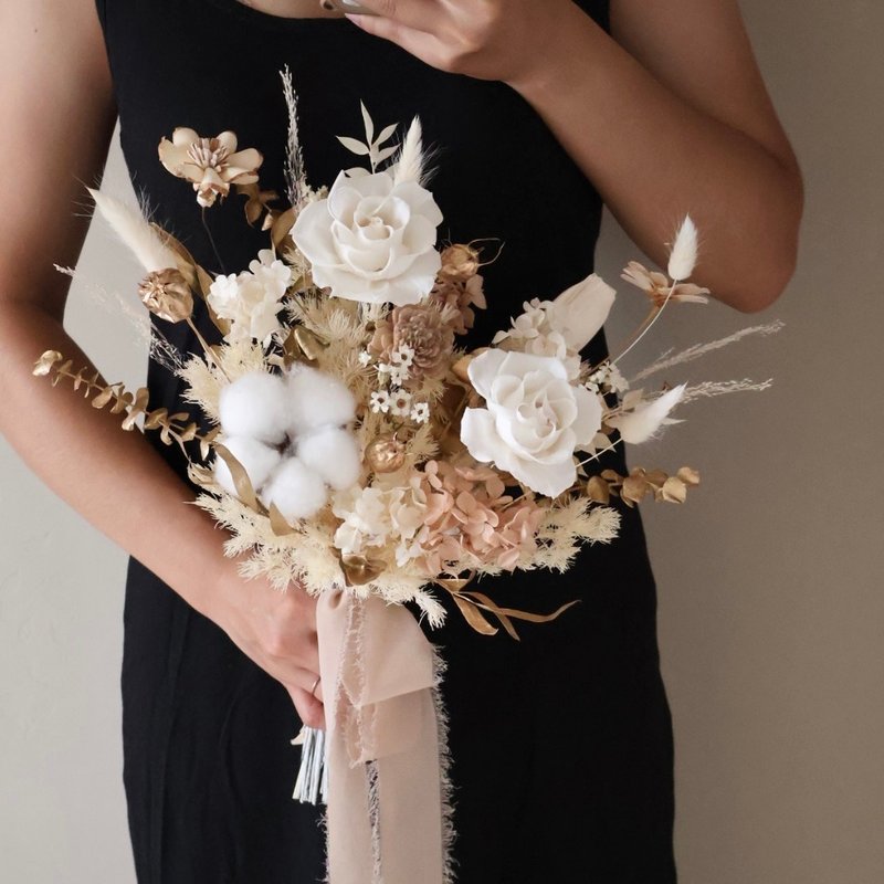 Light luxury platinum eternal flower bouquet, photo bouquet, bridal bouquet, registration bouquet - Dried Flowers & Bouquets - Plants & Flowers Multicolor