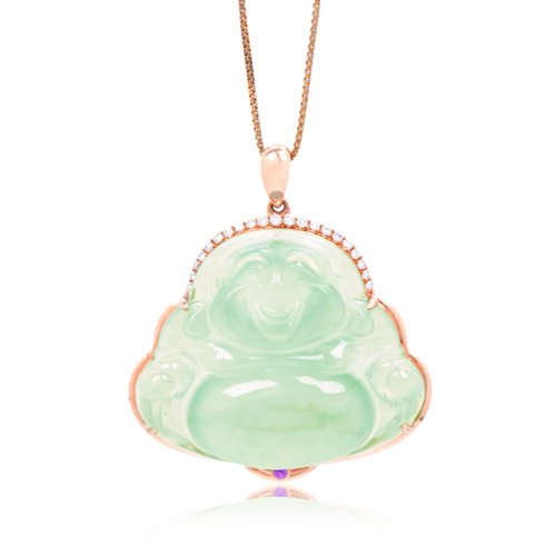 正佳珠寶 Gemsrich Jewelry 【正佳珠寶】翡翠 冰綠螢光玻璃種 大肚彌勒佛 天然A貨翡翠吊墜 1