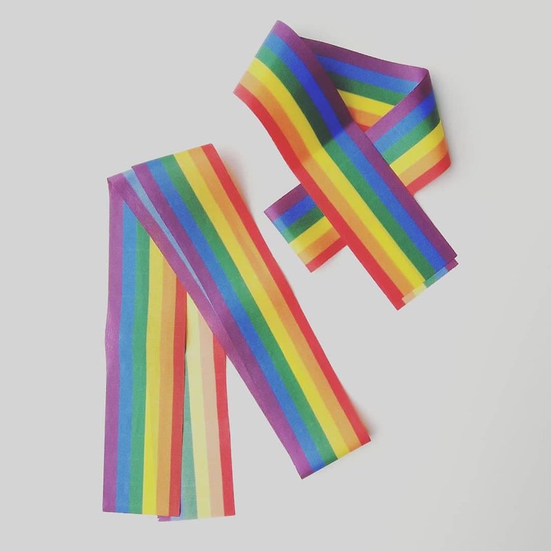 MINI LIFE X LGBT Rainbow Life 六色彩虹印花絲帶/頭帶/領巾結 - 領結/領巾 - 聚酯纖維 多色