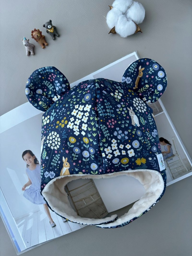 Baby Warm Earflap Hat, Bunny Garden Two-Tone, Newborn Gift, Baby Bear Ear Hat, Children's Warm Hat - Baby Hats & Headbands - Cotton & Hemp Multicolor