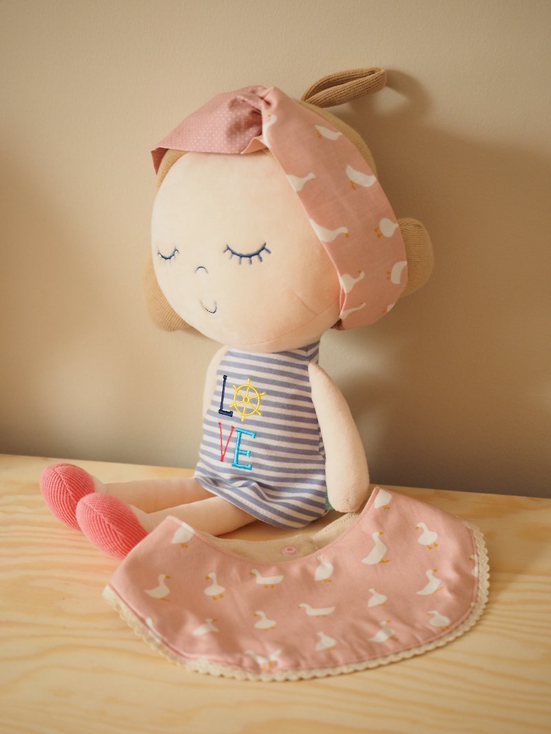 Handmade Baby Bib headband hairclip gift set duck pattern - Baby Gift Sets - Cotton & Hemp Pink