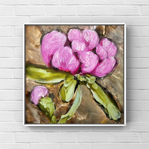 Katrin Fine Art Peony bud original oil painting Blossom peonies blooming flowers wall art