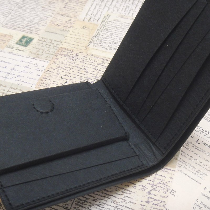 (short clip) change layer square pocket pattern 6 card change wallet practical streamlined washed kraft paper - กระเป๋าสตางค์ - กระดาษ สีดำ