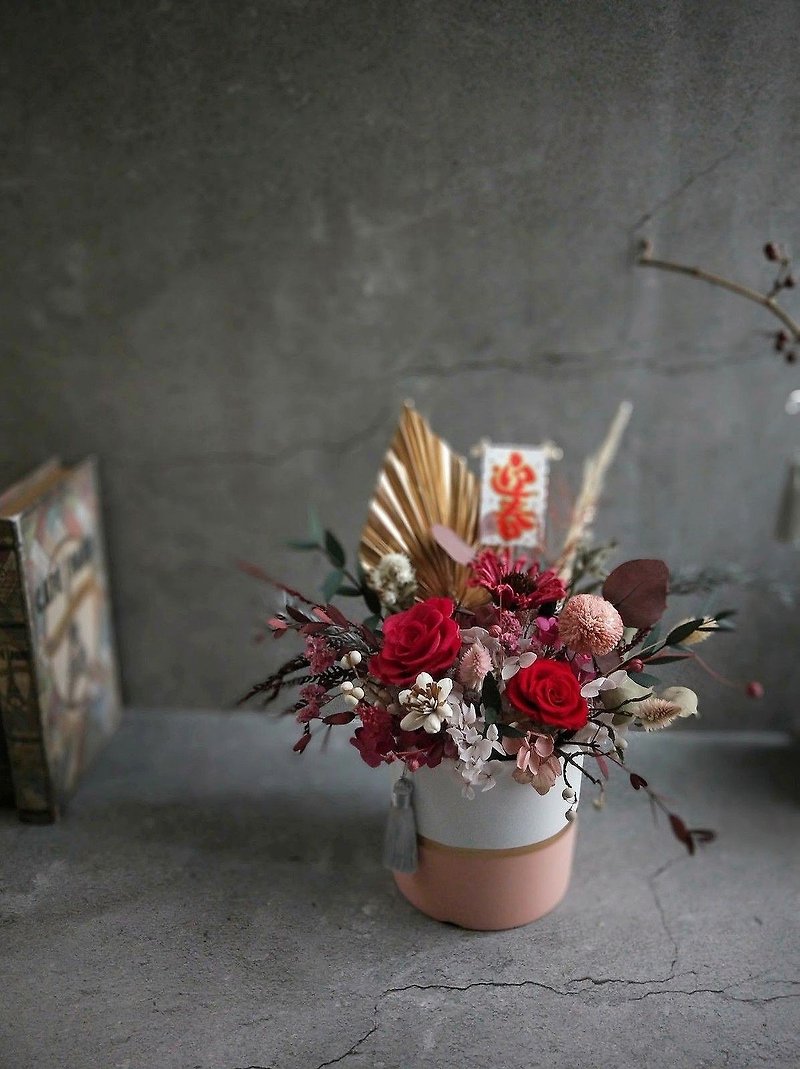 Spot_Welcome Spring Eternal Life Table Flowers New Year Flower Ceremony Potted Flowers - ช่อดอกไม้แห้ง - พืช/ดอกไม้ สีแดง