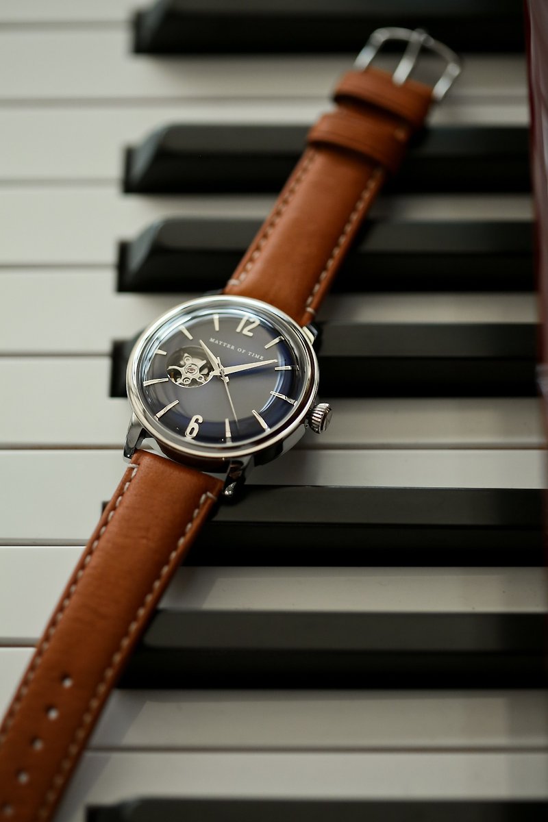 สแตนเลส นาฬิกาผู้ชาย สีน้ำเงิน - 【Off-season sale】Open-heart mechanical watch - Blue dial