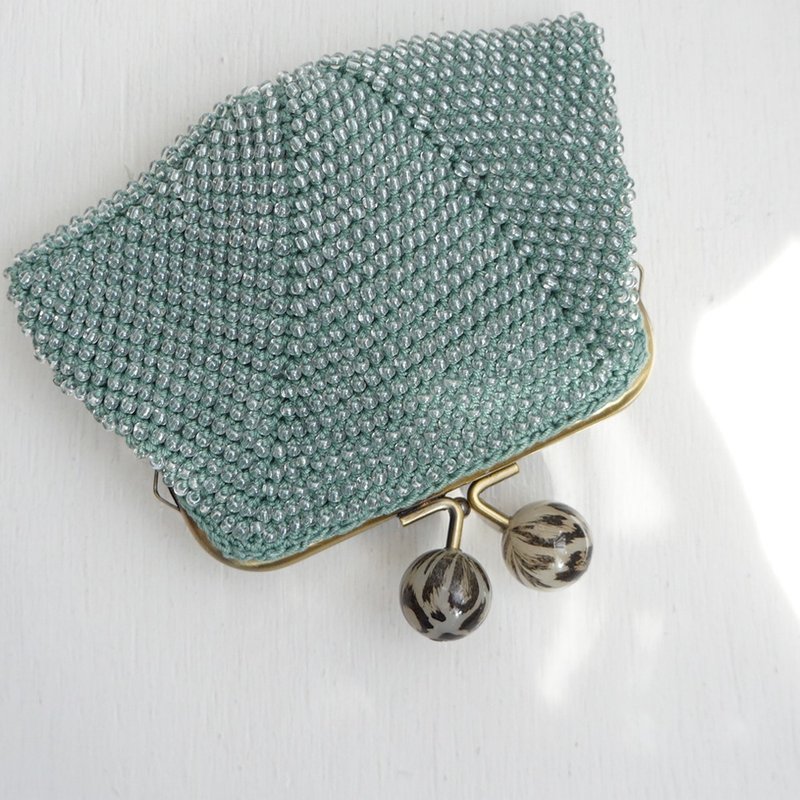 Ba-ba handmade Beads crochet square pouch No.1984 - 化妝包/收納袋 - 其他材質 綠色