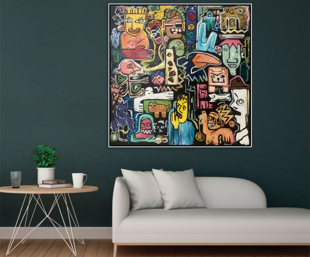 ポップアート抽象画 多色使い BWA120 【 アートパネル】 水の抽象 50x50cm 抽象画 絵画 50角