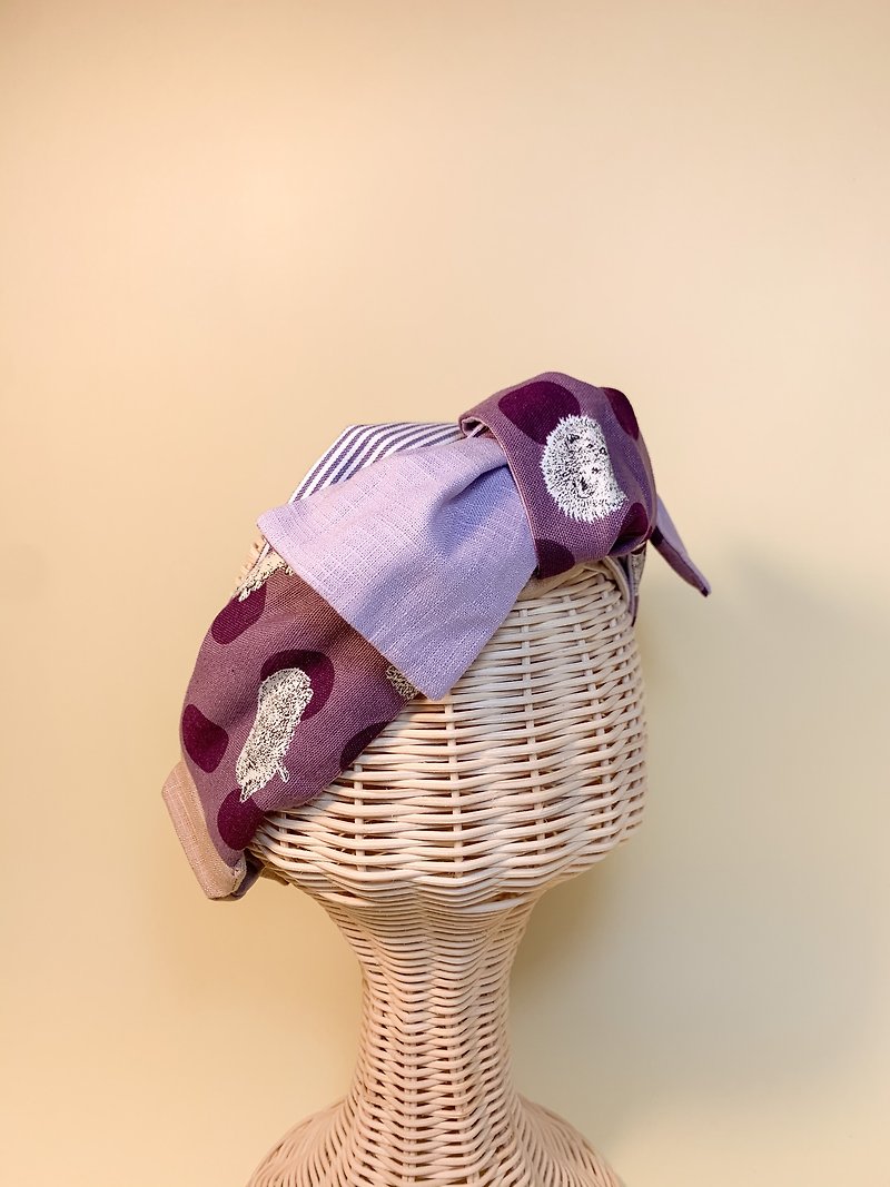 Purple Polka Dot Hedgehog Japanese Big Hairband - ที่คาดผม - ผ้าฝ้าย/ผ้าลินิน สีม่วง