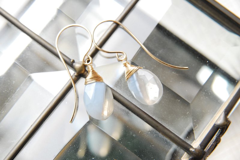 Striped opal earrings S 14kgf - Earrings & Clip-ons - Semi-Precious Stones Blue