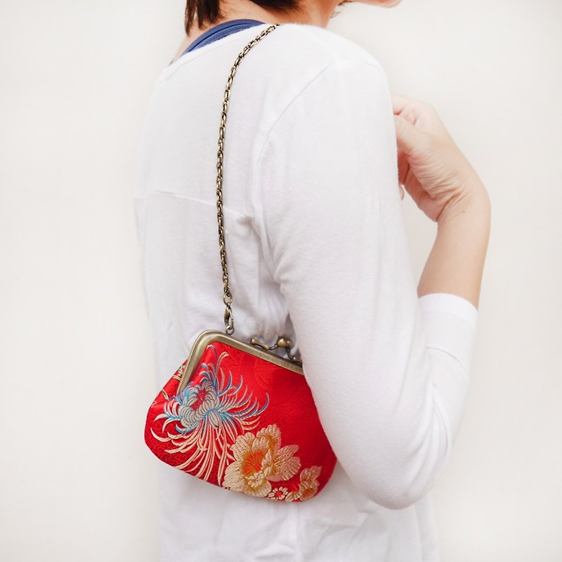 Four wife 颂 lotus mouth gold buns mother bag / coin purse / shoulder bag [made in Taiwan] - Coin Purses - Other Metals Red