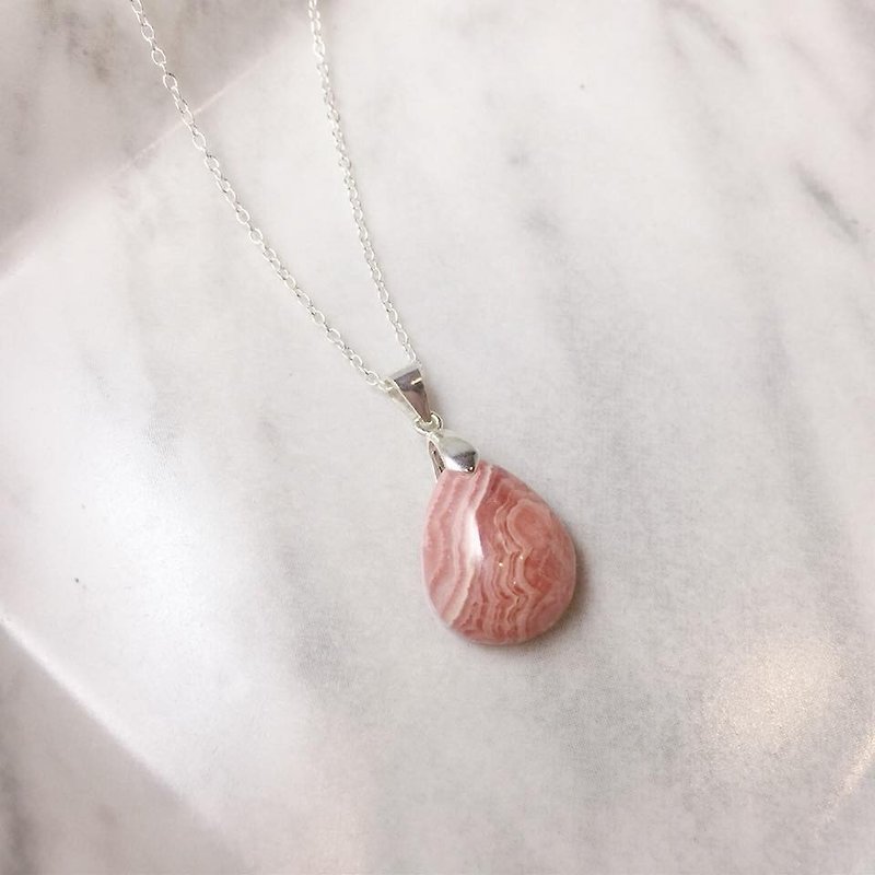 MH Pure Silver Natural Stone Series_ Skirt Shake (Rhodochrosite Necklace) - Necklaces - Gemstone Pink