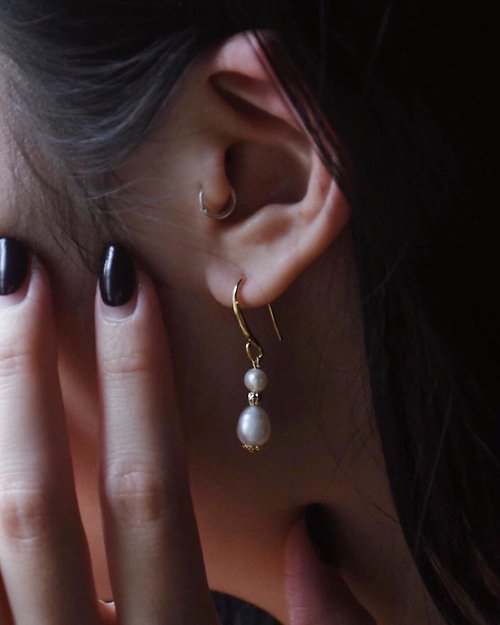 GIN天然珍珠手作飾品 天然珍珠復古小日本耳環-免費改夾