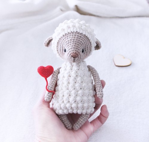 CozyToysByOreshek 小白羊軟動物鉤針羊玩具農場毛絨娃娃羊寶寶
