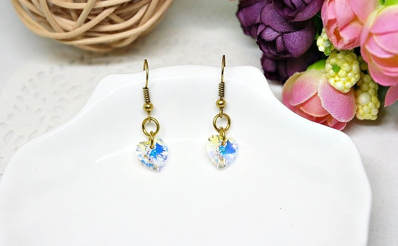 * Love * brass sparkle - hook earrings Valentine's Day gift # # - Earrings & Clip-ons - Glass Transparent