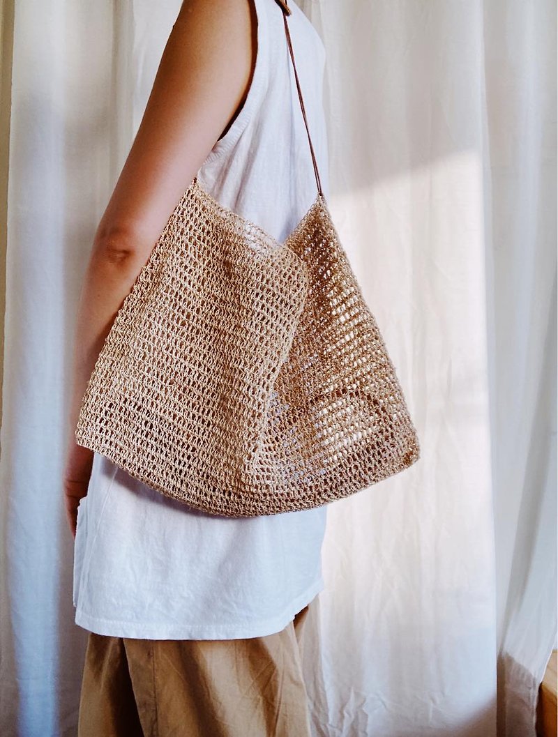 / DIY woven material bag/ kudzu shoulder bag - Knitting, Embroidery, Felted Wool & Sewing - Cotton & Hemp Khaki