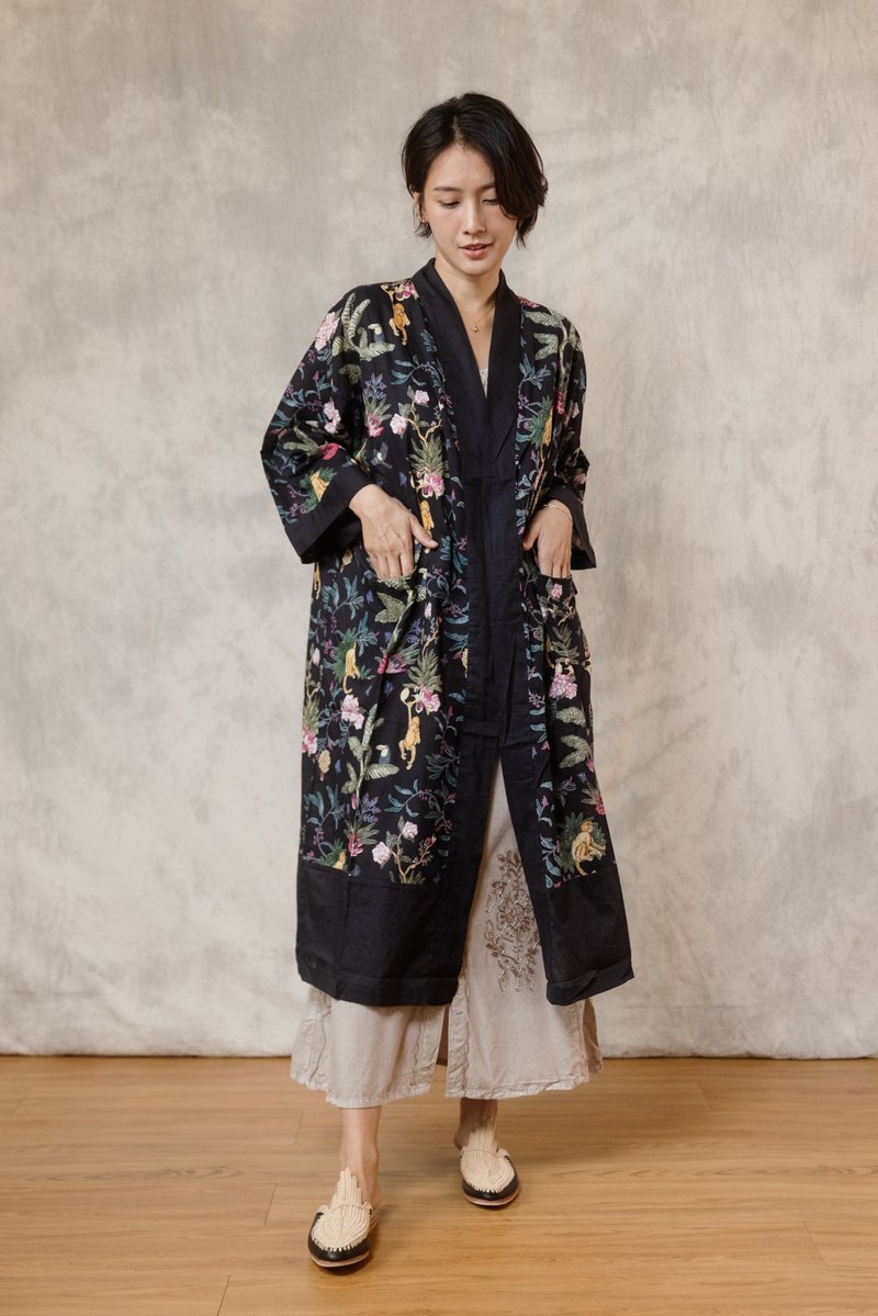 印度棉罩衫_黑色花園 - 女大衣/外套 - 棉．麻 黑色