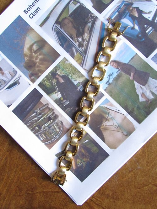 BOITE LAQUE Vintage Gold Vermeil Statement Linked Bracelet