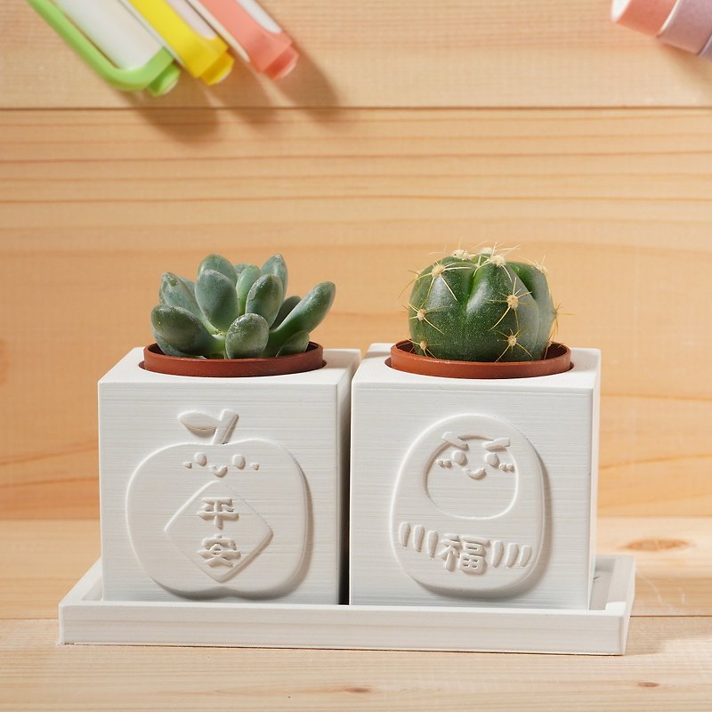 [Hot-selling item] Peace is blessing | Succulents Cement potted plants | Customized gift laser engraving - Plants - Cement White