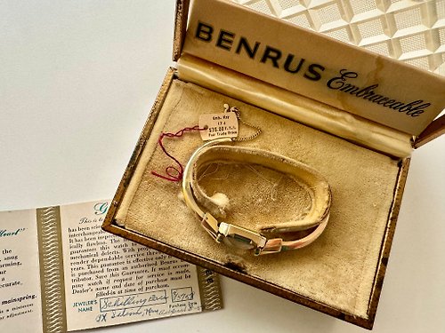 好品味古董選物 1958 5月8日保卡含原盒 古董伯納錶10K 手環式機械手錶