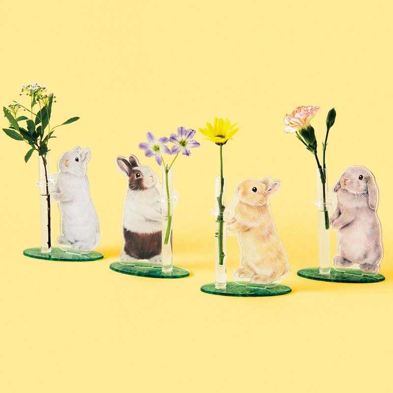 【YOU+MORE!】Cute Rabbit Sends Flowers-Mini Vase - เซรามิก - แก้ว 