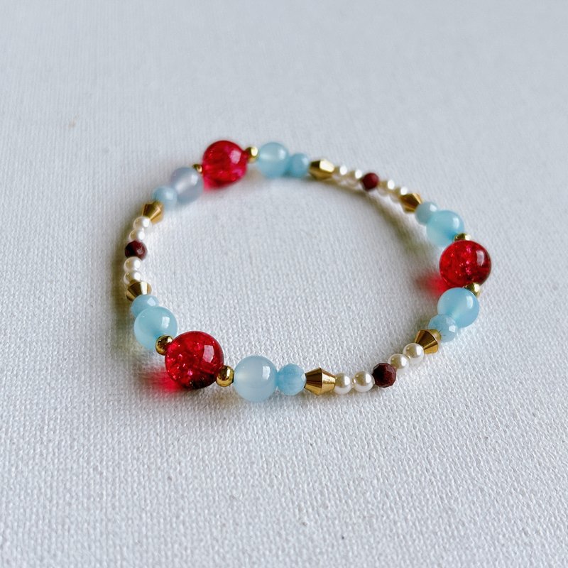 【全館清倉最高折800】西瓜石 海藍寶 芝麻紅 水晶珍珠 礦石手環 - 手鍊/手環 - 水晶 紅色