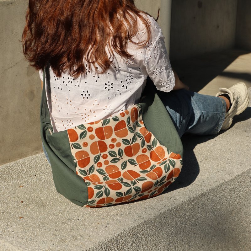 Tropical Fruit Crossbody Duffel Bag (Orange) - Messenger Bags & Sling Bags - Cotton & Hemp Red