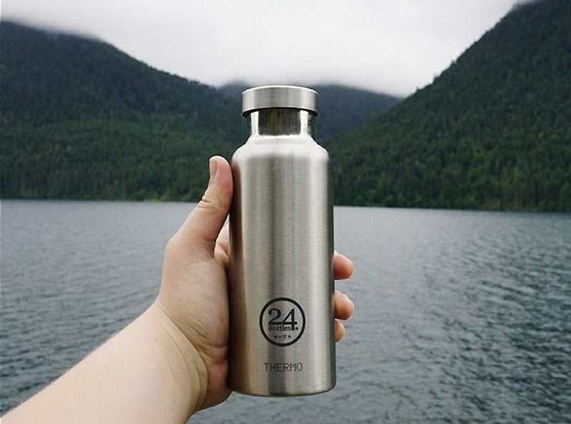 24Bottles - Thermo Bottle Steel (500ml) - double-walled insulated bottle, keep hot for 12 hours and cold for 24 - กระติกน้ำ - โลหะ สีเทา