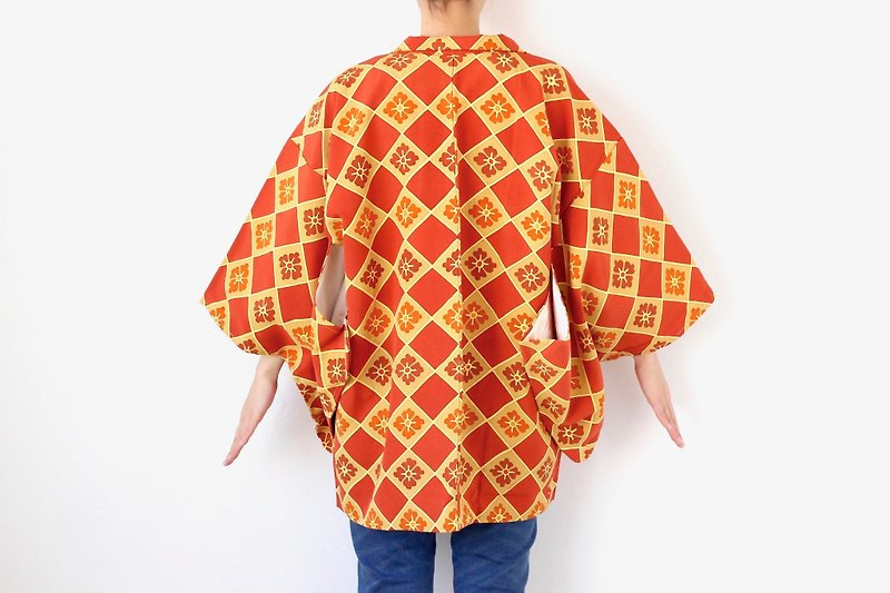 diamond kimono, kimono, kimono jacket,  floral haori, Asian jacket, Kimono /3469 - เสื้อแจ็คเก็ต - ผ้าไหม สีส้ม