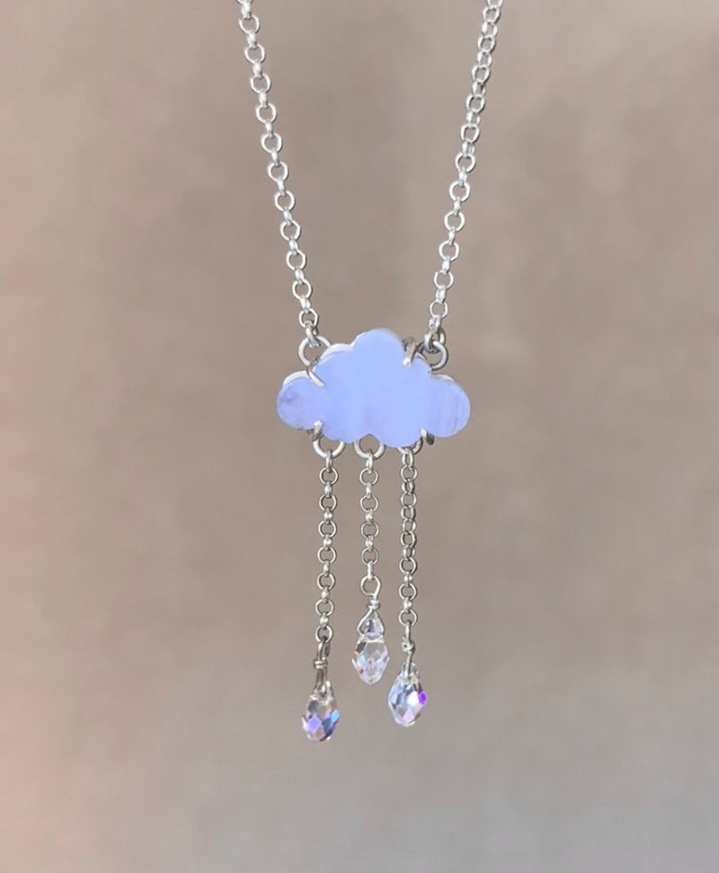 Cloud and Raindrops Necklace  Sterling Silver Statement Necklace - Necklaces - Sterling Silver Blue