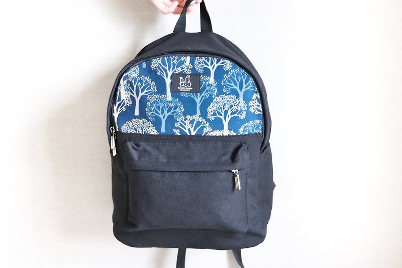 Backpack - vintage tree - กระเป๋าเป้สะพายหลัง - ผ้าฝ้าย/ผ้าลินิน สีน้ำเงิน