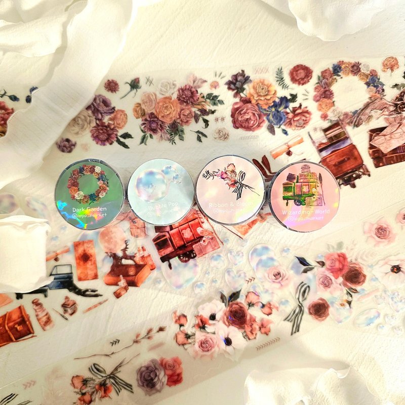 10% Off Set_Full Roll Set of 4_LOPO Kiss-Cut Masking Tape_B – Dark&Vintage Mood - 紙膠帶/和紙/PET - 其他材質 