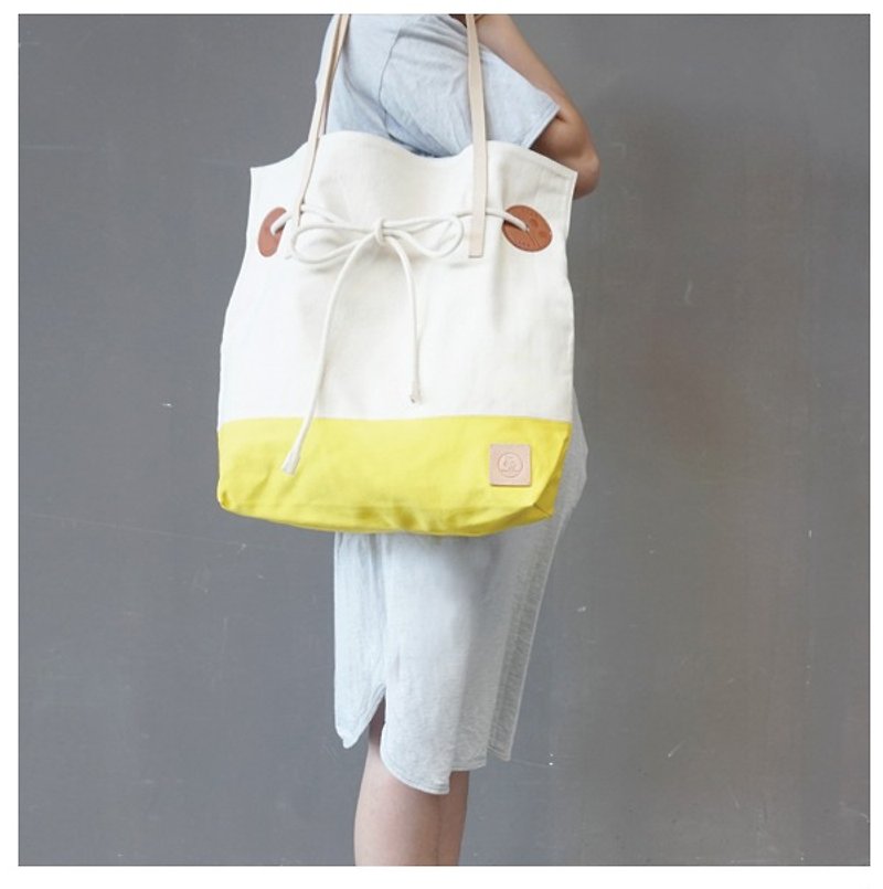 weekend bag - กระเป๋าถือ - ผ้าฝ้าย/ผ้าลินิน สีเหลือง