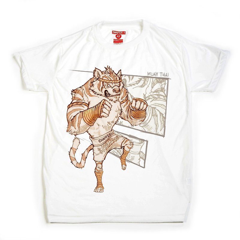 Tiger Thai boxing Muay  soft unisex men woman cotton mix Chapter One T-shirt - Men's T-Shirts & Tops - Cotton & Hemp White