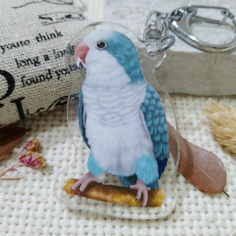 Blue Monk Parrot_- Acrylic Charm (Key Ring)-Double Sided Pattern-New Manufacturer - Keychains - Acrylic 