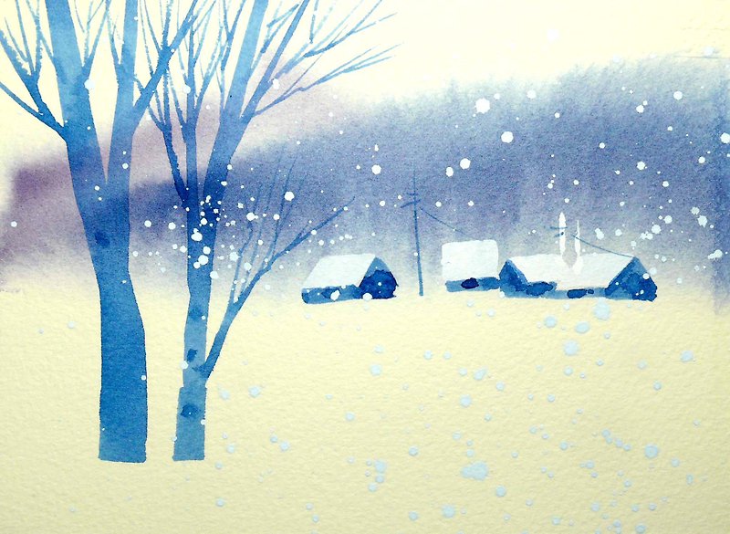 癒しの森シリーズ518-水彩手描き限定版ポストカード/クリスマスカード - カード・はがき - 紙 ブルー