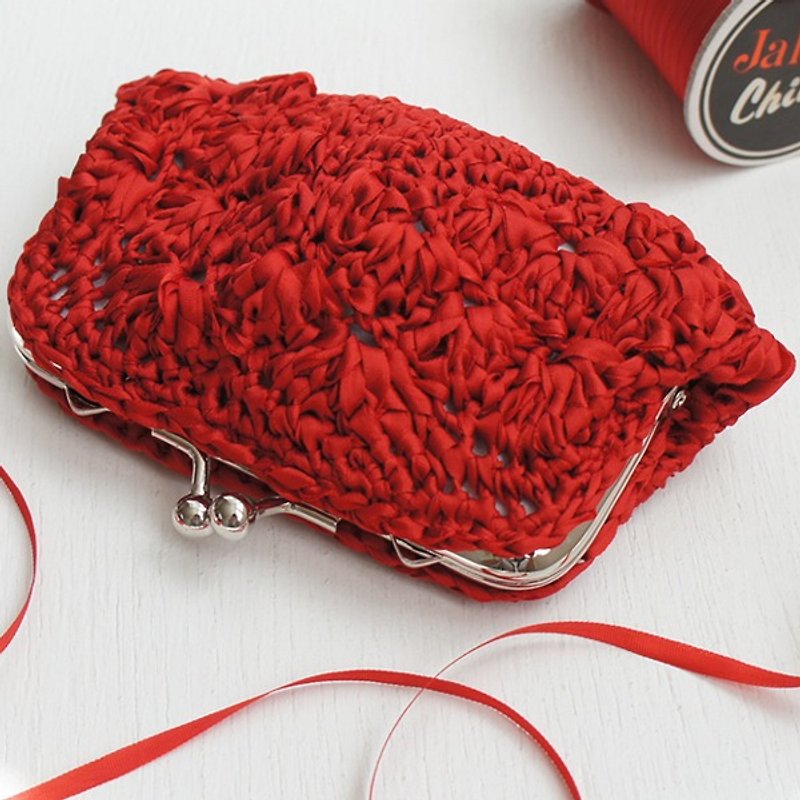 Ba-ba handmade Ribbon yarn crochet coinpurse No.C916 - ポーチ - その他の素材 レッド