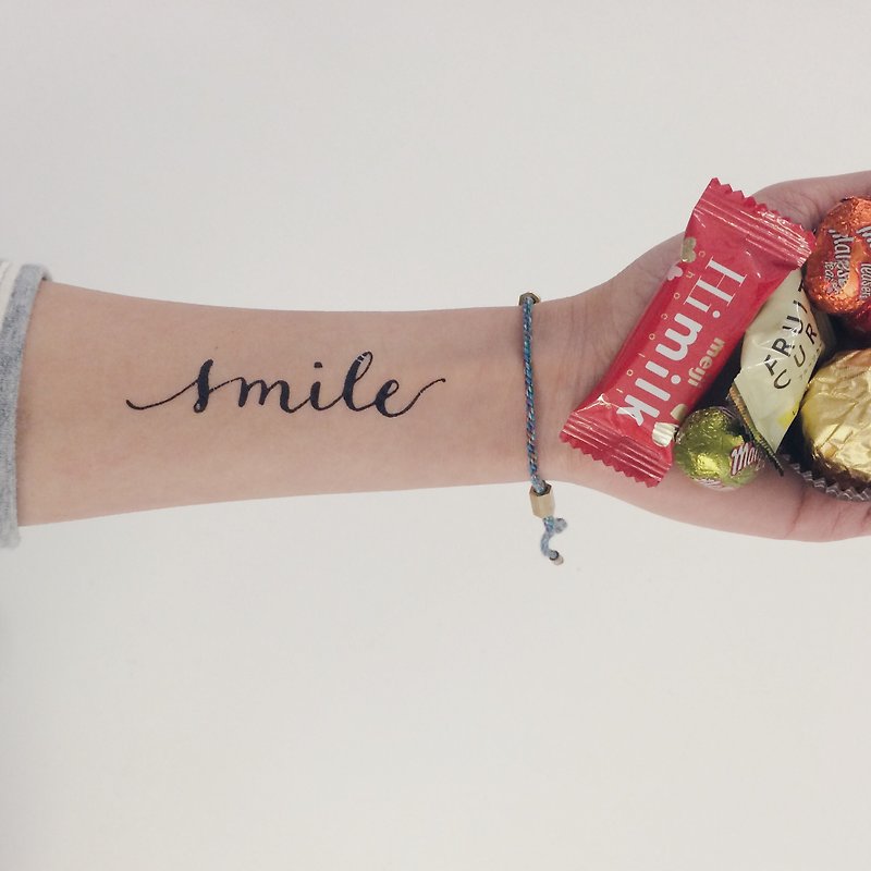 cottontatt "smile" (large) calligraphy temporary tattoo sticker - Temporary Tattoos - Other Materials Black