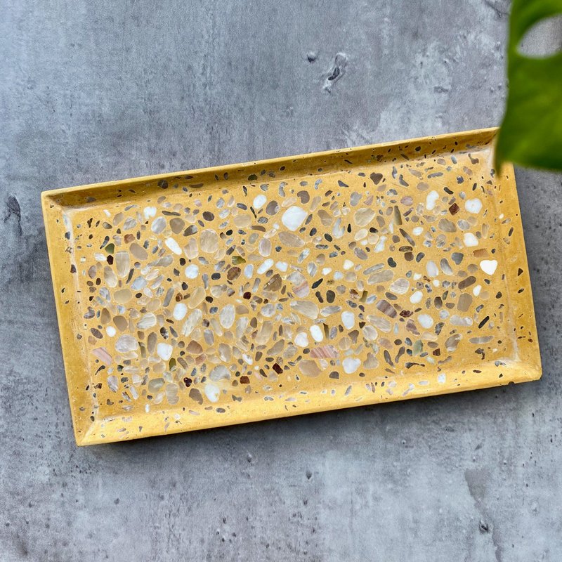 Terrazzo‧Stone Stone Tray/Coaster-Cuboid(Yellow) Stone Form - Plates & Trays - Cement Yellow