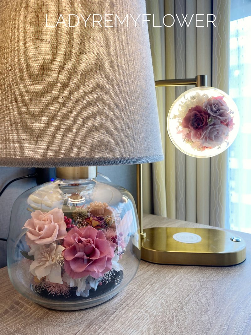 Ruimi Youhua_Practical Everlasting Flower Table Lamp Wireless Mobile Phone Charging 2024 Valentine's Day and Christmas - Lighting - Plants & Flowers Pink