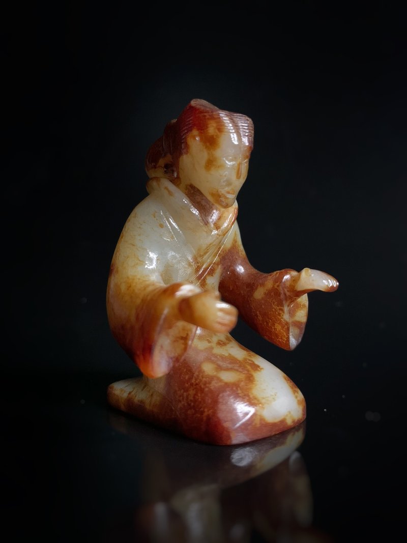 六朝  白玉紅褐沁撫琴人 - 擺飾/家飾品 - 玉石 