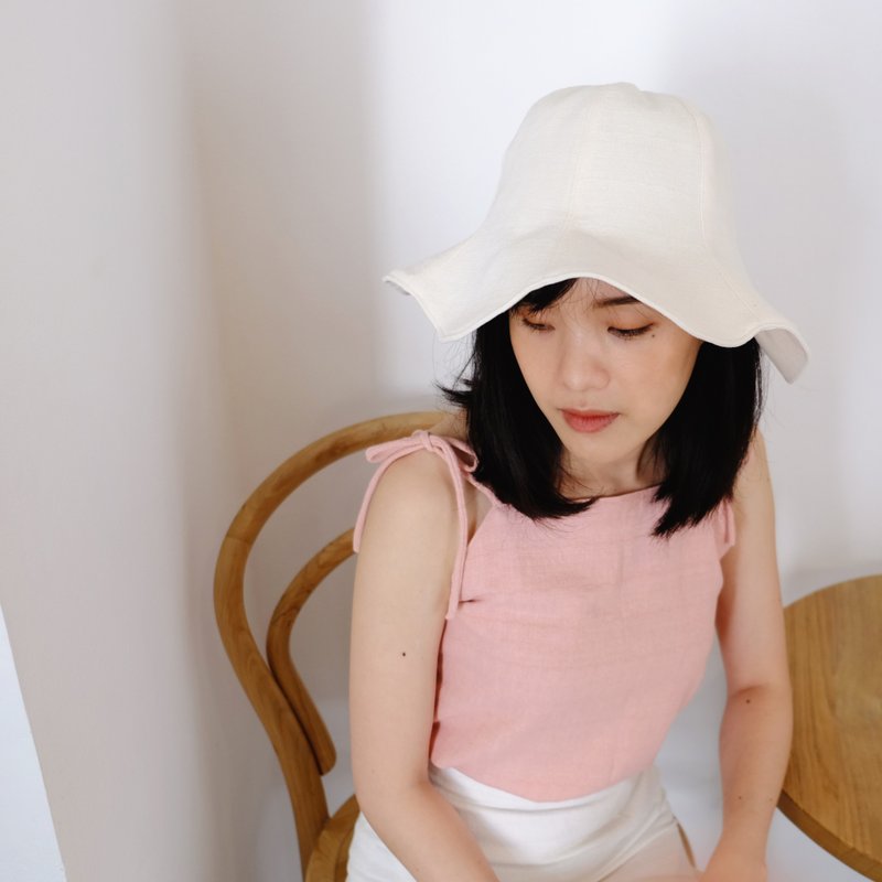 Summer Melody Tulip Hat - Natural White - หมวก - ผ้าฝ้าย/ผ้าลินิน ขาว