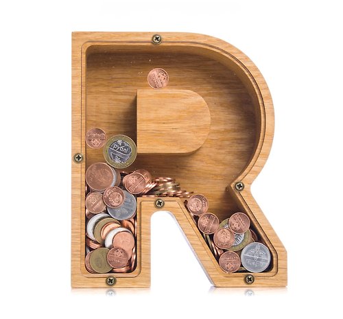 WOODPRESENTS Wooden piggy bank for adult kids LETTER money box Baby shower daughter gift
