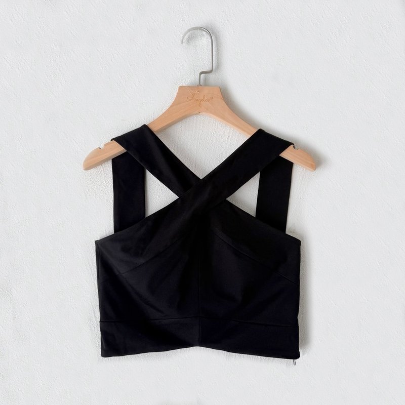 訂製系列-交叉領背心上衣 - 背心/無袖上衣 - 其他材質 