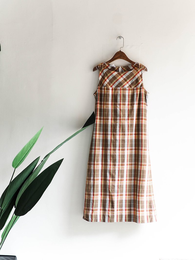 River Water Mountain - Yeouido checkered love afternoon appointment time antique cotton one-piece dress dress - One Piece Dresses - Cotton & Hemp Multicolor